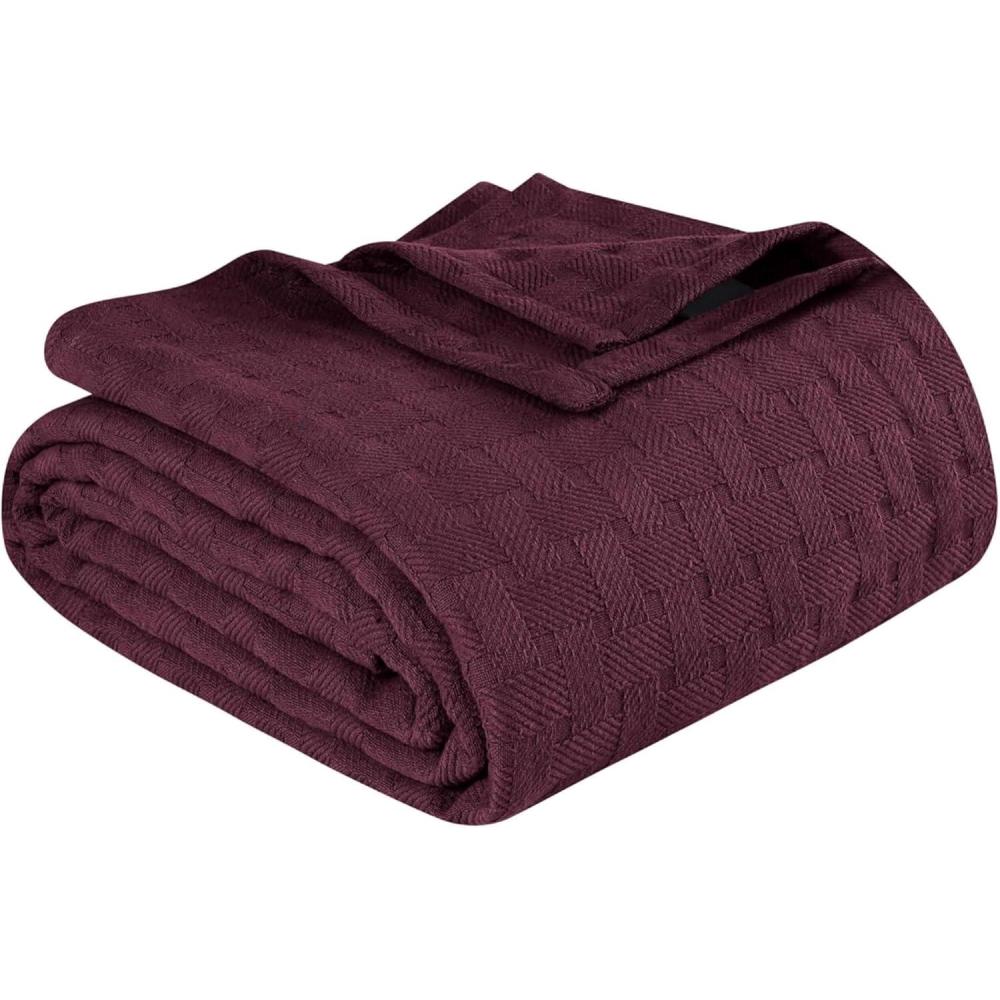 imageSuperior 100 Cotton Basketweave Blanket Perfect for Bedroom Living Room Couch Picnics Travel Beach or Camping Comfy Blanket Bedroom Decor Essentials Cover for Bed Twin Plum