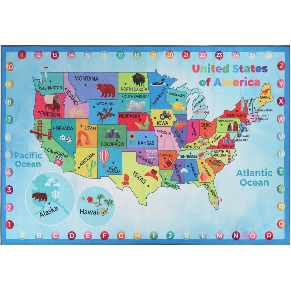 imageSuperior Indoor Kids Rug Washable NonSlip Toddlers amp Babies Perfect for High Traffic Playroom Kids Room or Bedroom Map Collection Perfect for Daycare Ivory 02 5 x 76
