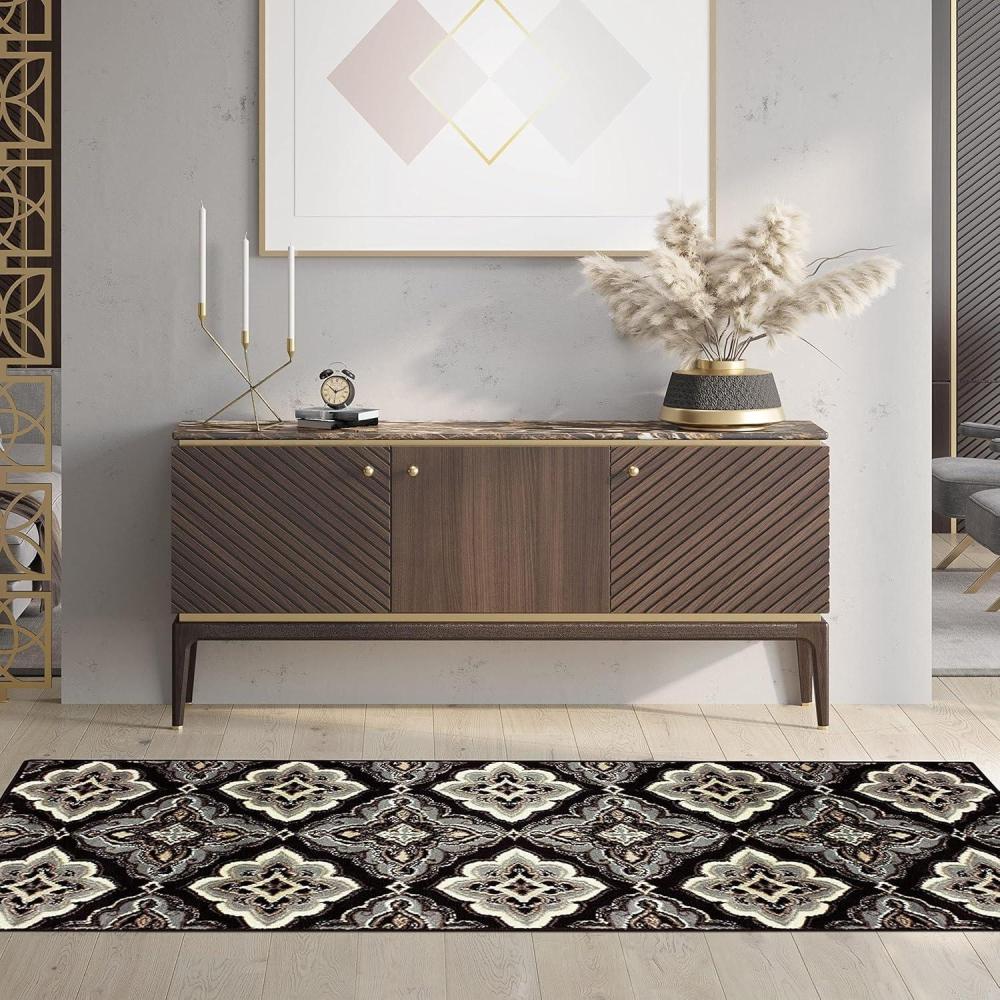 imageSuperior Crawford Collection Area Rug 8mm Pile Height with Jute Backing Gorgeous Mediterranean Tile Pattern Fashionable and Affordable Woven Rugs  8 x 10 Rug BlackBlack  Z