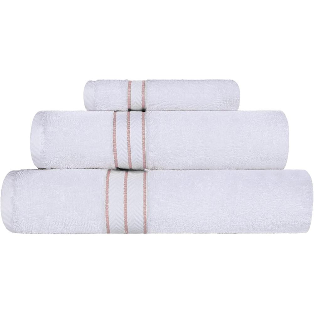 imageSuperior Hotel Turkish Cotton 2 Piece Bath Towel Set Ultra Plush Spa Quality Heavyweight Essentials for Bathroom Thick Absorbent and Soft Dobby Border Includes 2 Large Bath Towels ToastTea Rose