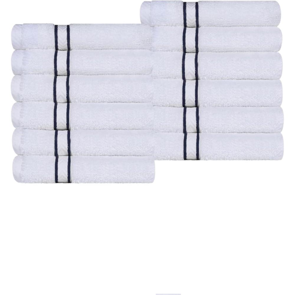 imageSuperior Hotel Turkish Cotton 2 Piece Bath Towel Set Ultra Plush Spa Quality Heavyweight Essentials for Bathroom Thick Absorbent and Soft Dobby Border Includes 2 Large Bath Towels ToastNavy Blue