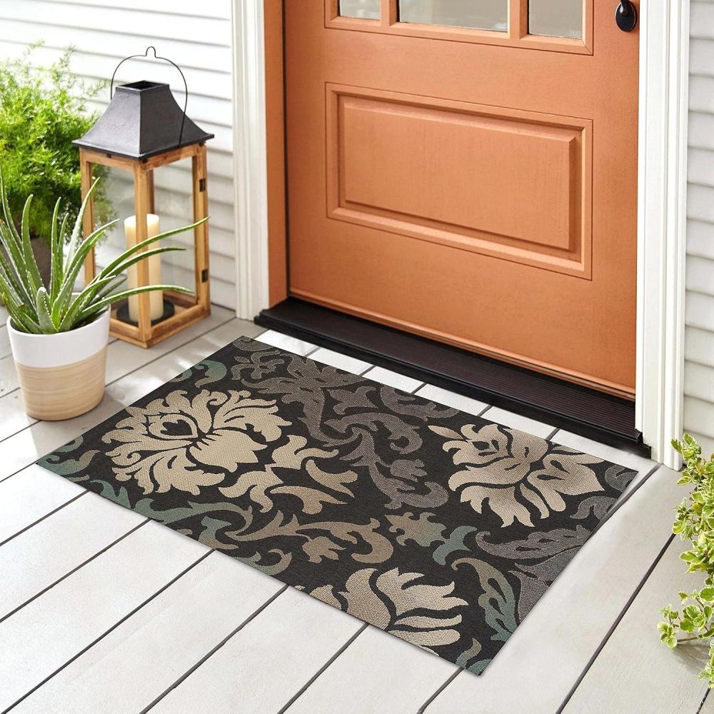 imageSuperior Indoor Outdoor Small Area Rug Modern Damask Jute Backed Rugs Floor Throw Kitchen Entryway Patio Poolside Living Room Home Floor Throw Lowell Collection 2 x 3 Brown
