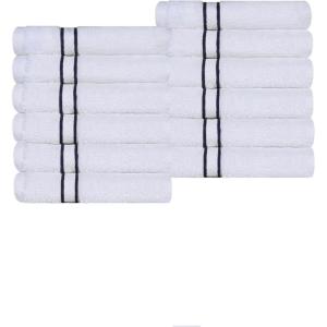 Superior Hotel Turkish Cotton 2 Piece Bath Towel Set, Ultra Plush Spa Quality Heavyweight Essentials for Bathroom, Thick Absorbent and Soft, Dobby Border, Includes 2 Large Bath Towels, Toast(Navy Blue)