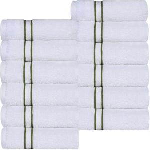 Superior Hotel Turkish Cotton 2 Piece Bath Towel Set, Ultra Plush Spa Quality Heavyweight Essentials for Bathroom, Thick Absorbent and Soft, Dobby Border, Includes 2 Large Bath Towels, Toast(Forest Green)