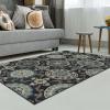 Superior Abner Collection Area Rug, 10mm Pile Height with Jute Backing, Fashionable and Affordable Rugs, Beautiful Scrolling Medallion Pattern – 5′ x 8′ Rug, Black with Blue and Beige