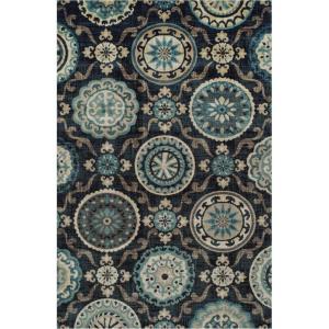 Superior Abner Collection Area Rug, 10mm Pile Height with Jute Backing, Fashionable and Affordable Rugs, Beautiful Scrolling Medallion Pattern – 5′ x 8′ Rug, Black with Blue and Beige