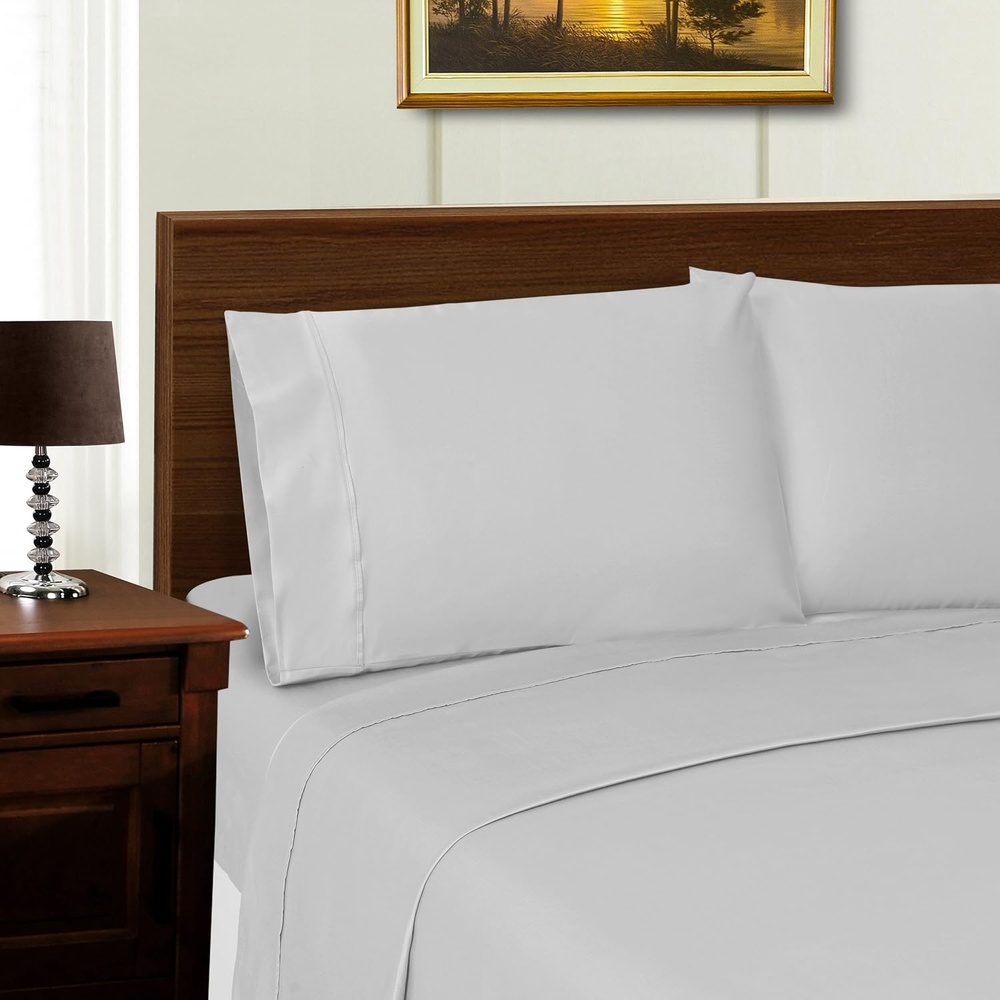 image:imageSuperior Tencel Polyester 600Thread Count Solid Deep Pocket Sheet Set Twin Blue 4Piece SetGrey