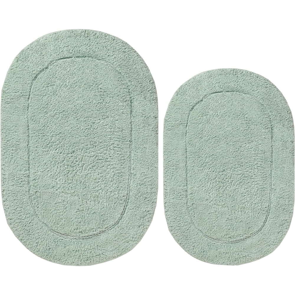 image:imageSuperior NonSlip 2 Piece Bath Rug Set Ultra Plush Soft and Absorbent 100 Combed Cotton Pile  Traditional Oval Bath Mat Set Forest GreenSage