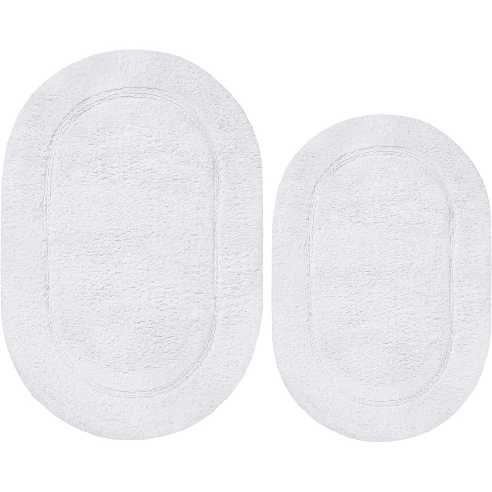 image:imageSuperior NonSlip 2 Piece Bath Rug Set Ultra Plush Soft and Absorbent 100 Combed Cotton Pile  Traditional Oval Bath Mat Set Forest GreenWhite  Oval