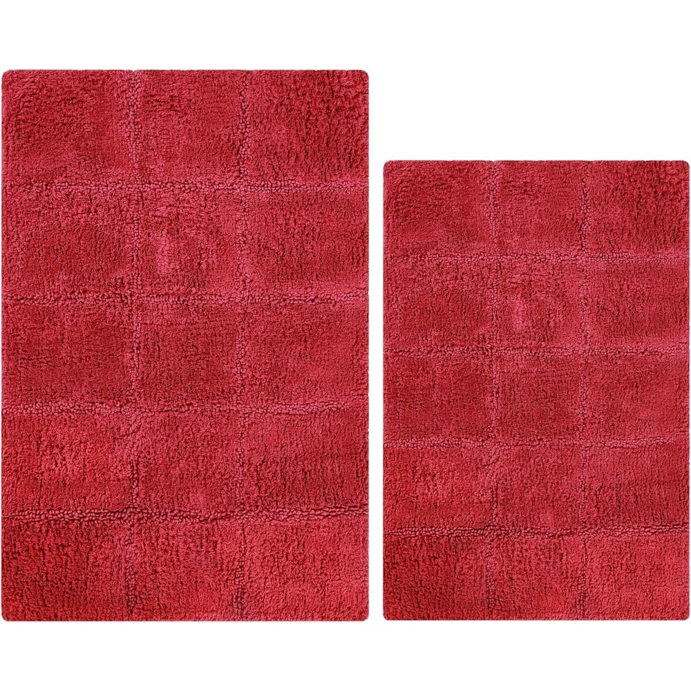 image:imageSuperior NonSlip Cotton Checkered Bath Rug Set with Spray Latex Backing 20 x 30 24 x 36 2Pieces SapphireBurgundy  Chk