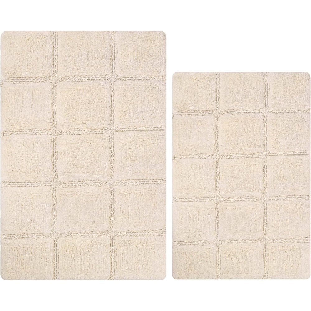 image:imageSuperior NonSlip Cotton Checkered Bath Rug Set with Spray Latex Backing 20 x 30 24 x 36 2Pieces SapphireIvory  Chk