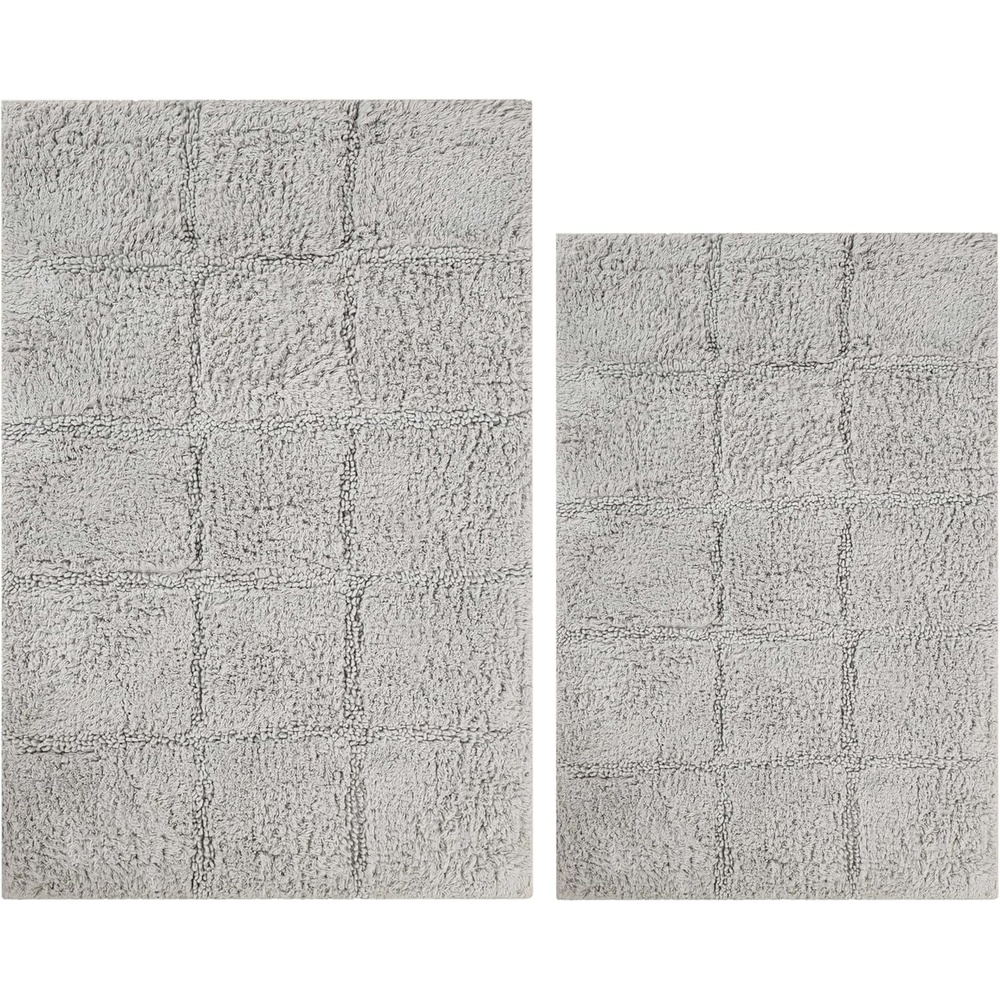 image:imageSuperior NonSlip Cotton Checkered Bath Rug Set with Spray Latex Backing 20 x 30 24 x 36 2Pieces SapphireSilver  Chk