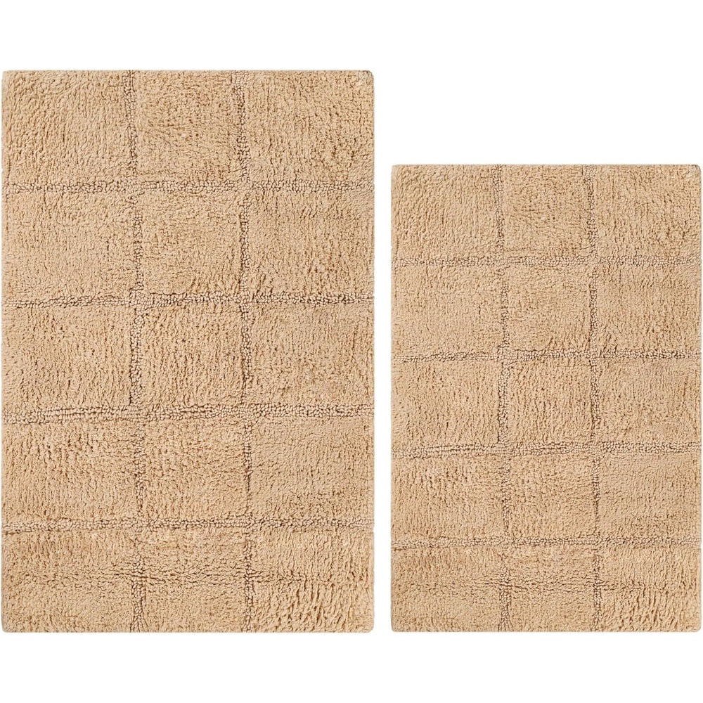 image:imageSuperior NonSlip Cotton Checkered Bath Rug Set with Spray Latex Backing 20 x 30 24 x 36 2Pieces SapphireTaupe  Chk