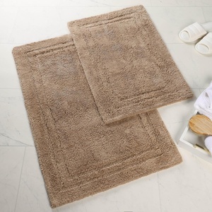 Superior Non-Slip 2 Piece Bath Rug Set, Ultra Plush, Soft, and Absorbent 100% Combed Cotton Pile – Traditional Oval Bath Mat Set, Forest Green(Latte)