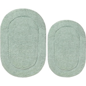 Superior Non-Slip 2 Piece Bath Rug Set, Ultra Plush, Soft, and Absorbent 100% Combed Cotton Pile – Traditional Oval Bath Mat Set, Forest Green(Sage)