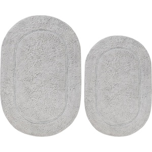 Superior Non-Slip 2 Piece Bath Rug Set, Ultra Plush, Soft, and Absorbent 100% Combed Cotton Pile – Traditional Oval Bath Mat Set, Forest Green(Silver – Oval)