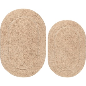 Superior Non-Slip 2 Piece Bath Rug Set, Ultra Plush, Soft, and Absorbent 100% Combed Cotton Pile – Traditional Oval Bath Mat Set, Forest Green(Taupe – Oval)