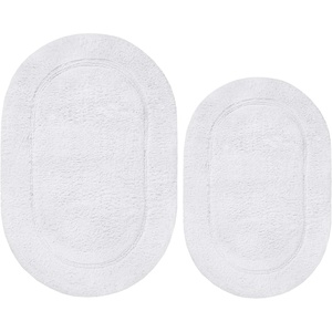 Superior Non-Slip 2 Piece Bath Rug Set, Ultra Plush, Soft, and Absorbent 100% Combed Cotton Pile – Traditional Oval Bath Mat Set, Forest Green(White – Oval)