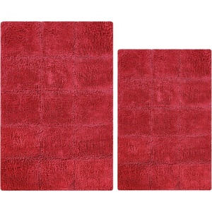 Superior Non-Slip Cotton Checkered Bath Rug Set with Spray Latex Backing, 20″ x 30″, 24″ x 36″, 2-Pieces, Sapphire(Burgundy – Chk)