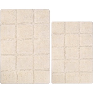Superior Non-Slip Cotton Checkered Bath Rug Set with Spray Latex Backing, 20″ x 30″, 24″ x 36″, 2-Pieces, Sapphire(Ivory – Chk)