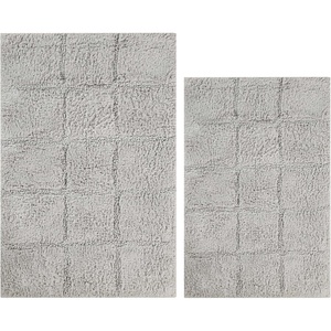 Superior Non-Slip Cotton Checkered Bath Rug Set with Spray Latex Backing, 20″ x 30″, 24″ x 36″, 2-Pieces, Sapphire(Silver – Chk)