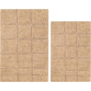 Superior Non-Slip Cotton Checkered Bath Rug Set with Spray Latex Backing, 20″ x 30″, 24″ x 36″, 2-Pieces, Sapphire(Taupe – Chk)