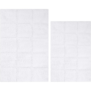 Superior Non-Slip Cotton Checkered Bath Rug Set with Spray Latex Backing, 20″ x 30″, 24″ x 36″, 2-Pieces, Sapphire(White – Chk)