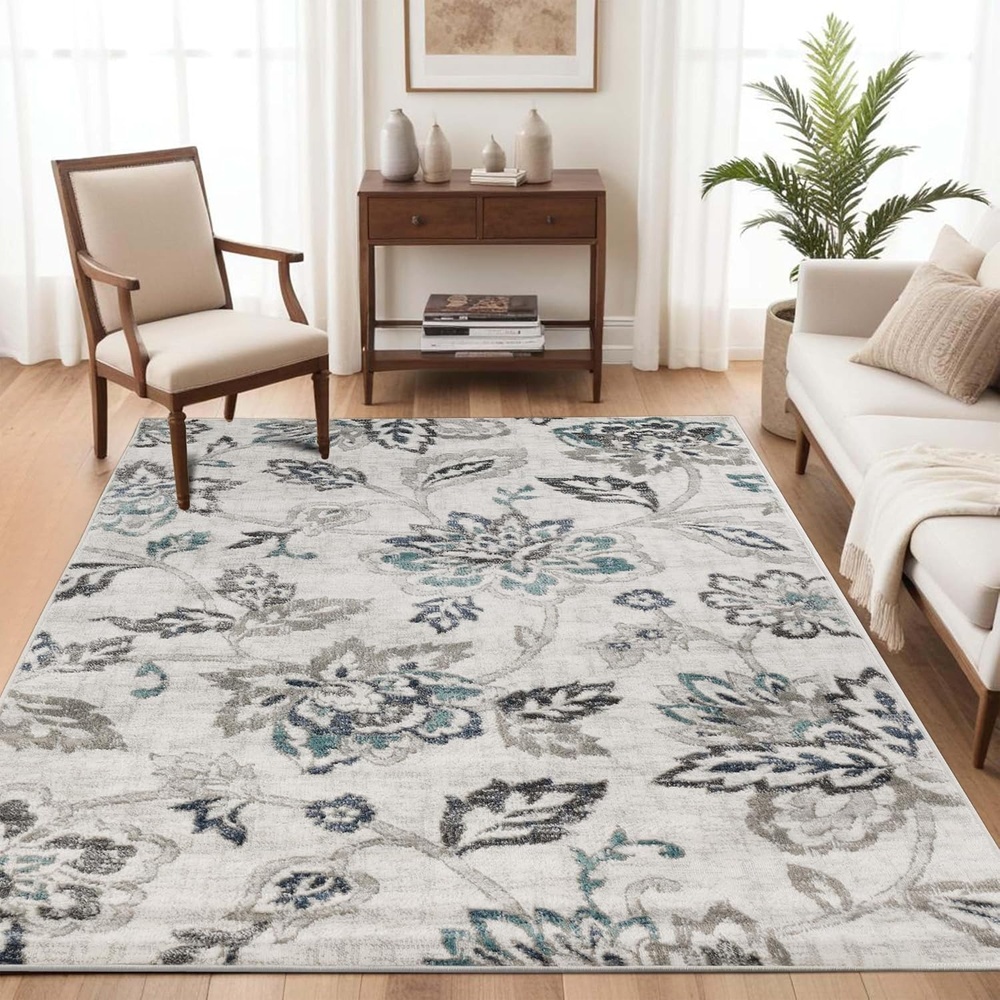 image:imageSuperior Danvers Collection Area Rug Modern Elegant Damask Pattern 10mm Pile with Jute Backing Affordable Contemporary Rugs  Brown 4 x 6 RugDeep Royal  Z