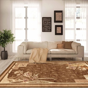 Superior Indoor Area Rug, Jute Backing, Traditional Farmhouse Floral Block, Ideal for Entryway, Living Room, Kitchen, Bedroom, Hallway, Floor Cover, Ruban Collection, 5′ x 8′, Taupe(Beige Brown)