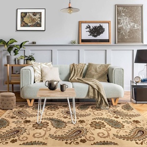 Superior Indoor Area Rug, Jute Backing, Traditional Farmhouse Floral Block, Ideal for Entryway, Living Room, Kitchen, Bedroom, Hallway, Floor Cover, Ruban Collection, 5′ x 8′, Taupe(Beige – Z)