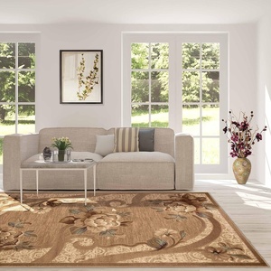 Superior Indoor Area Rug, Jute Backing, Traditional Farmhouse Floral Block, Ideal for Entryway, Living Room, Kitchen, Bedroom, Hallway, Floor Cover, Ruban Collection, 5′ x 8′, Taupe(Rinceau – Taupe)