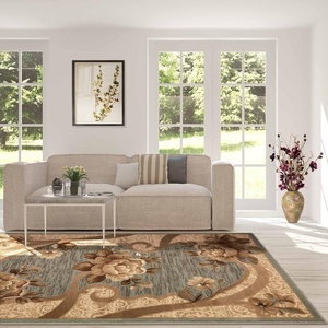 Superior Indoor Area Rug, Jute Backing, Traditional Farmhouse Floral Block, Ideal for Entryway, Living Room, Kitchen, Bedroom, Hallway, Floor Cover, Ruban Collection, 5′ x 8′, Taupe(Rinceau – Slate)