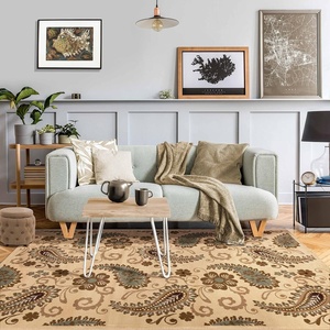 Superior Indoor Area Rug, Jute Backing, Traditional Farmhouse Floral Block, Ideal for Entryway, Living Room, Kitchen, Bedroom, Hallway, Floor Cover, Ruban Collection, 5′ x 8′, Taupe(Beige)