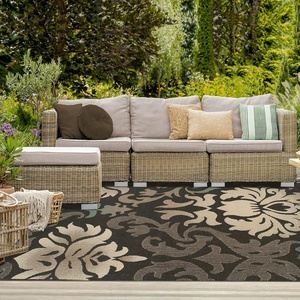 Superior Indoor/ Outdoor Large Area Rug, Modern Damask Jute Backed Rugs, Floor Throw, Kitchen, Entryway, Patio, Poolside, Living Room, Home Floor Throw, Lowell Collection, 8′ x 10′, Brown