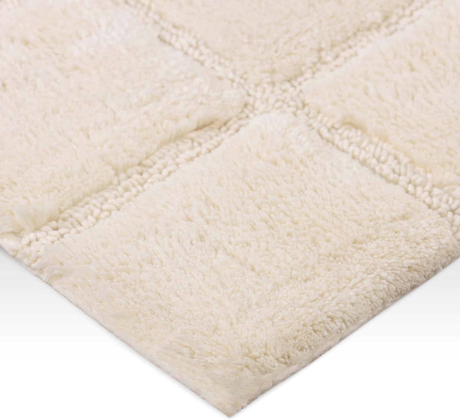 image:imageSuperior Cotton Washable Bath Rug Non Slip Runner 1 Piece Set Ivory Absorbent Combed Cotton Bath Rug Runner or Rug Set Bathroom Vanity or Kitchen Sink Includes One 2 x 5 Feet Checkered Runner