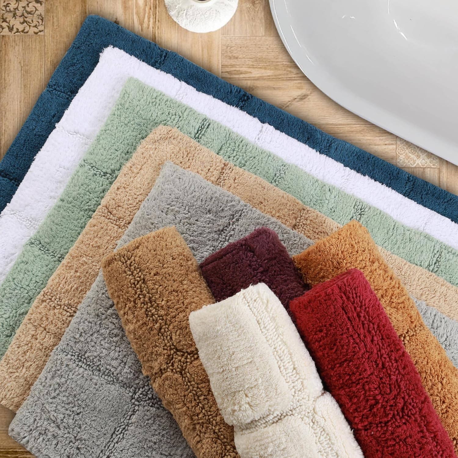 image:imageSuperior Cotton Washable Bath Rug Non Slip Runner 1 Piece Set Rust Absorbent Combed Cotton Bath Rug Runner or Rug Set Bathroom Vanity or Kitchen Sink Includes One 2 x 5 Feet Checkered Runner