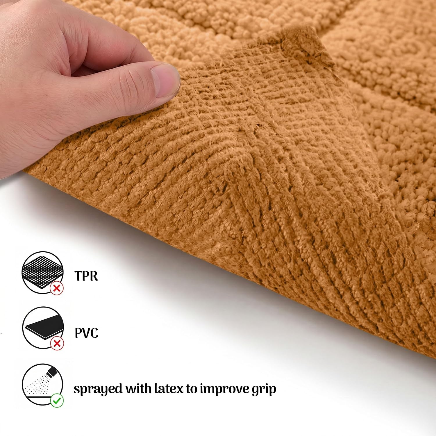 image:imageSuperior Cotton Washable Bath Rug Non Slip Runner 1 Piece Set Rust Absorbent Combed Cotton Bath Rug Runner or Rug Set Bathroom Vanity or Kitchen Sink Includes One 2 x 5 Feet Checkered Runner