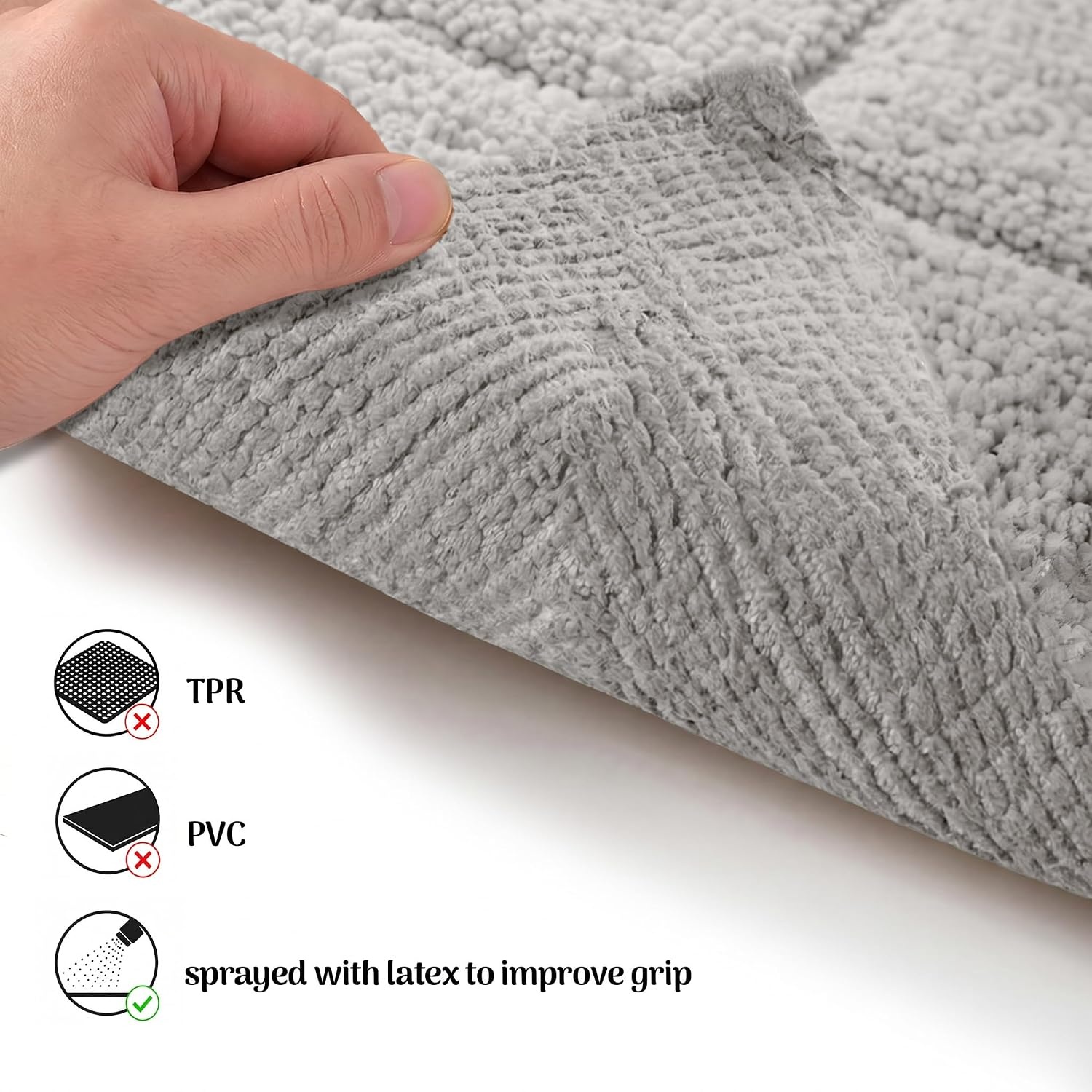 image:imageSuperior Cotton Washable Bath Rug Non Slip Runner 1 Piece Set Silver Absorbent Combed Cotton Bath Rug Runner or Rug Set Bathroom Vanity or Kitchen Sink Includes One 2 x 5 Feet Checkered Runner