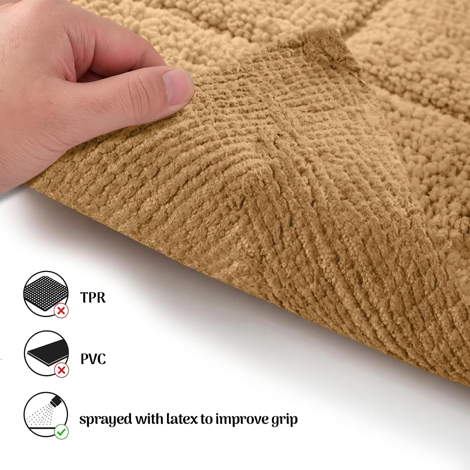 image:imageSuperior Cotton Washable Bath Rug Non Slip Runner 1 Piece Set Toast Absorbent Combed Cotton Bath Rug Runner or Rug Set Bathroom Vanity or Kitchen Sink Includes One 2 x 5 Feet Checkered Runner