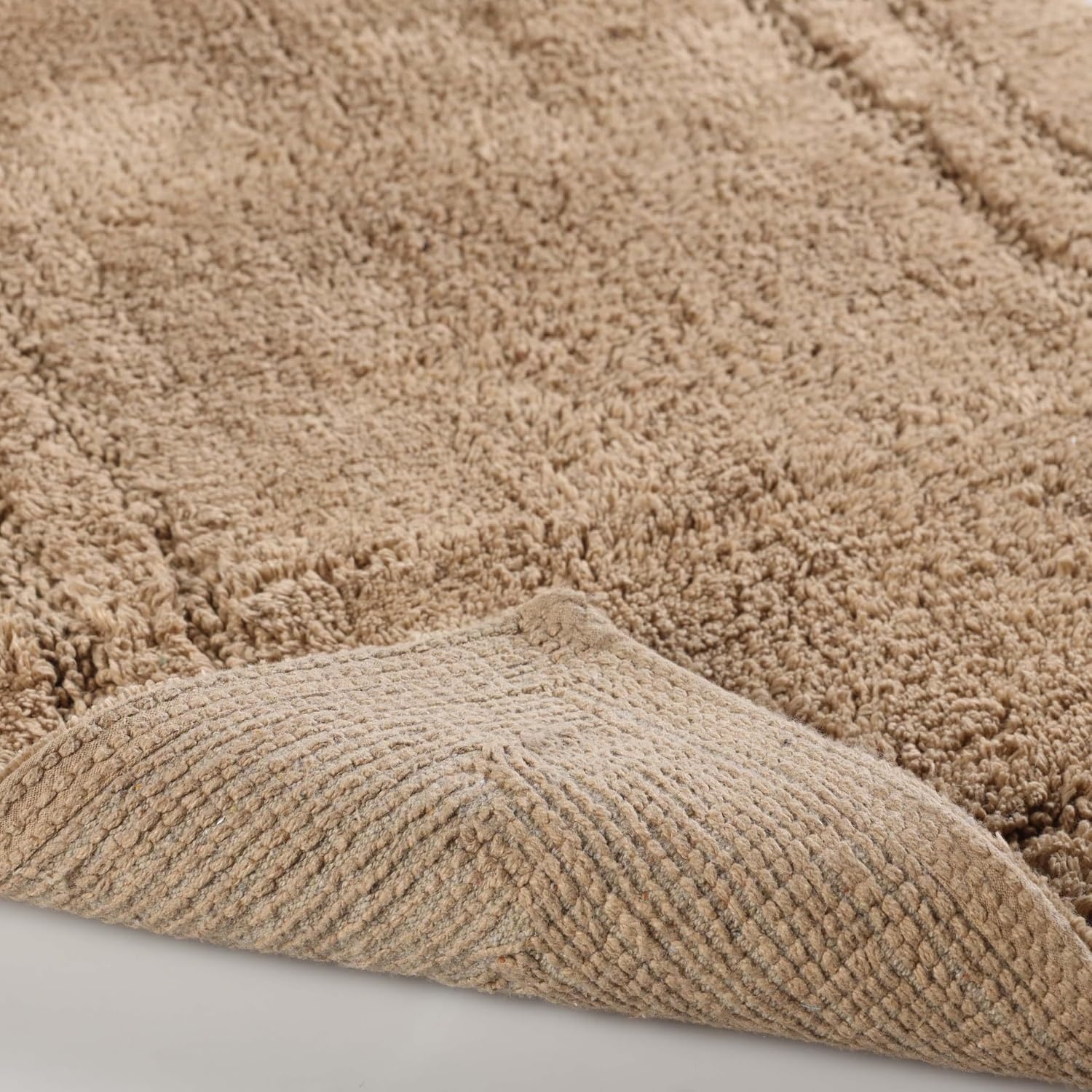 image:imageSuperior Cotton Washable Bath Rug with Runner Bundle Set 3 Piece Latte Non slip Highly Absorbent Solid Design for Double Vanity Tub or Shower Set Includes 1 Small Rug 1 Large Rug 1 Runner