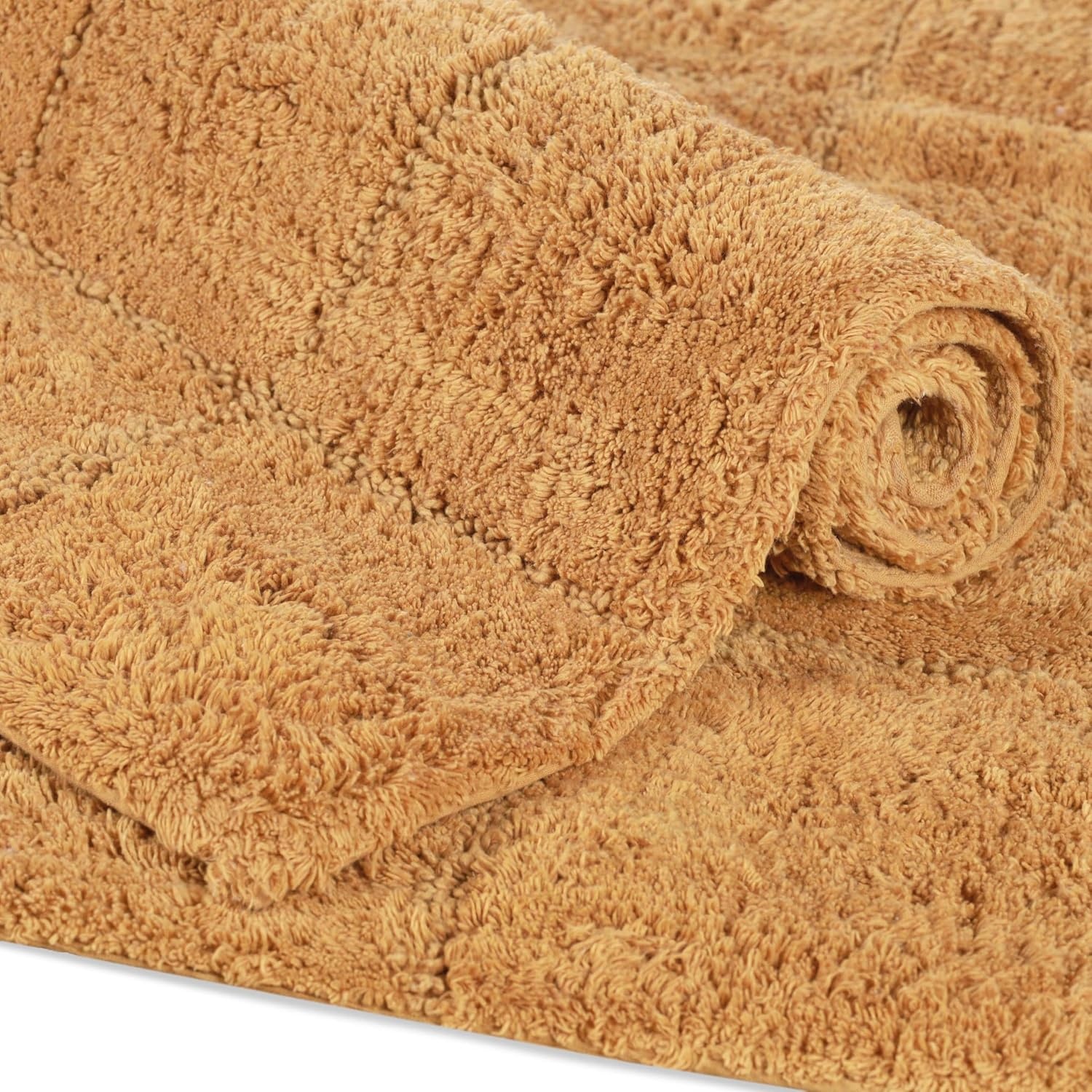 image:imageSuperior Cotton Washable Bath Rug with Runner Bundle Set 3 Piece Rust Non slip Highly Absorbent Checkered Design for Double Vanity Tub or Shower Set Includes 1 Small Rug 1 Large Rug 1 Runner