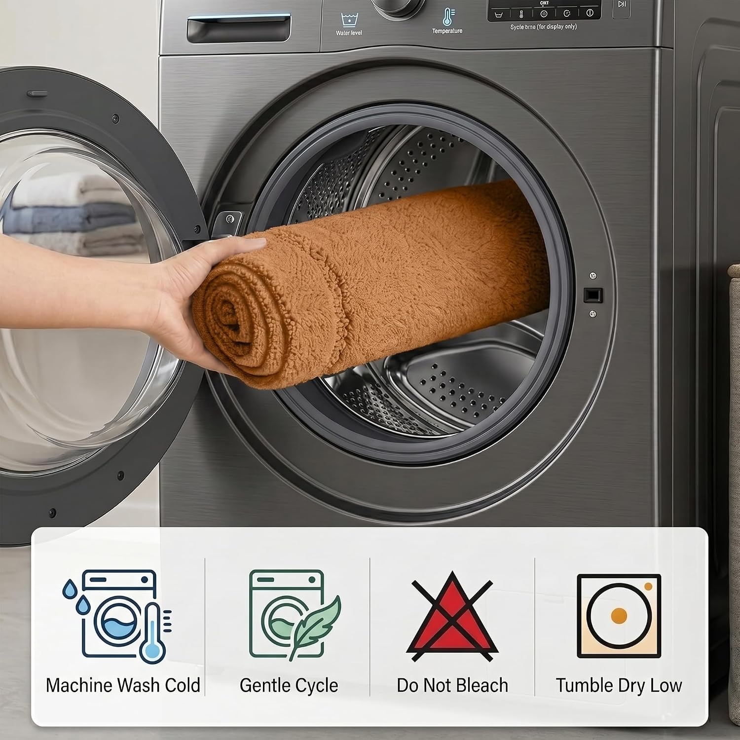 image:imageSuperior Cotton Washable Bath Rug with Runner Bundle Set 3 Piece Rust Non slip Highly Absorbent Oval Design for Double Vanity Tub or Shower Set Includes 1 Small Rug 1 Large Rug 1 Runner