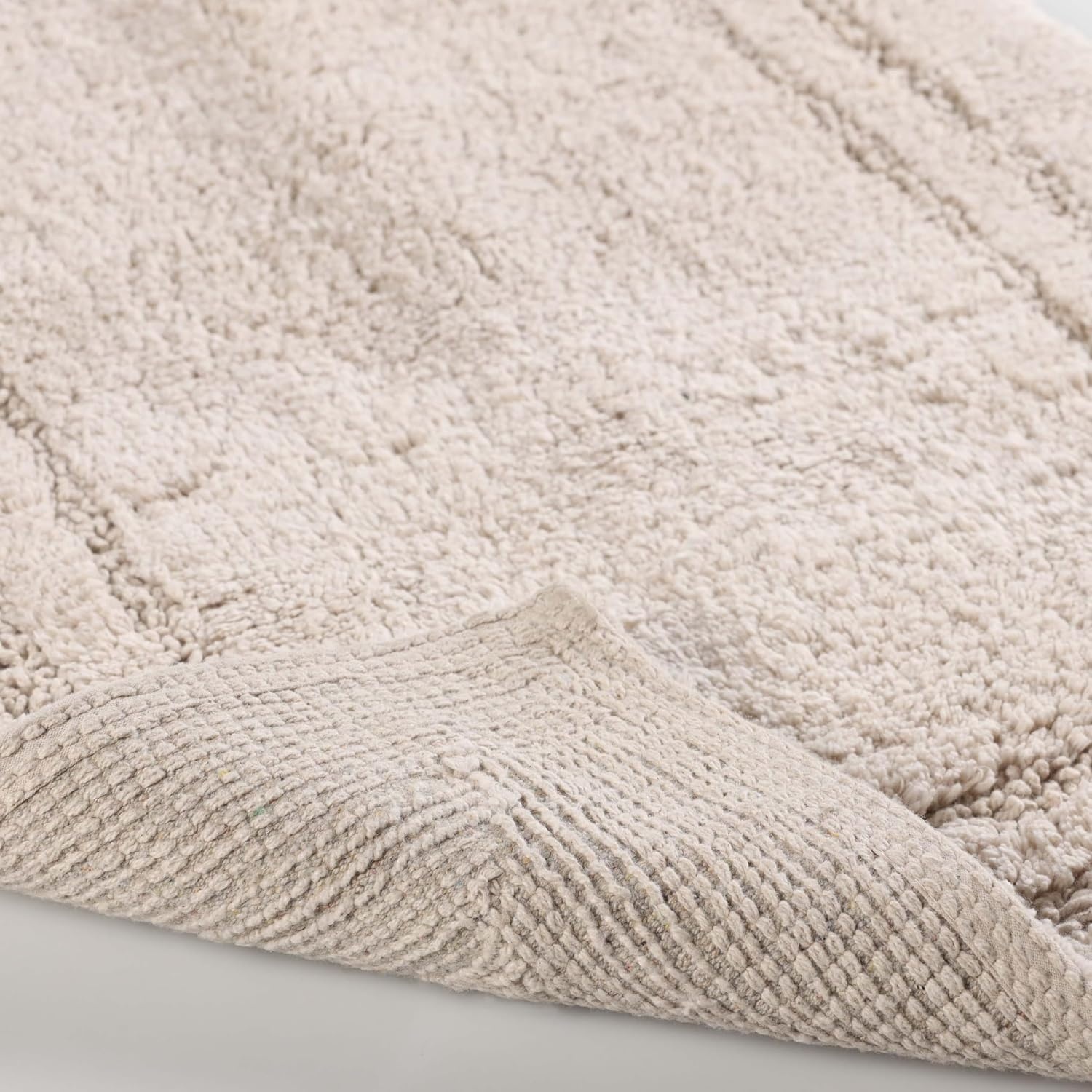 image:imageSuperior Cotton Washable Bath Rug with Runner Bundle Set 3 Piece Stone Non slip Highly Absorbent Solid Design for Double Vanity Tub or Shower Set Includes 1 Small Rug 1 Large Rug 1 Runner