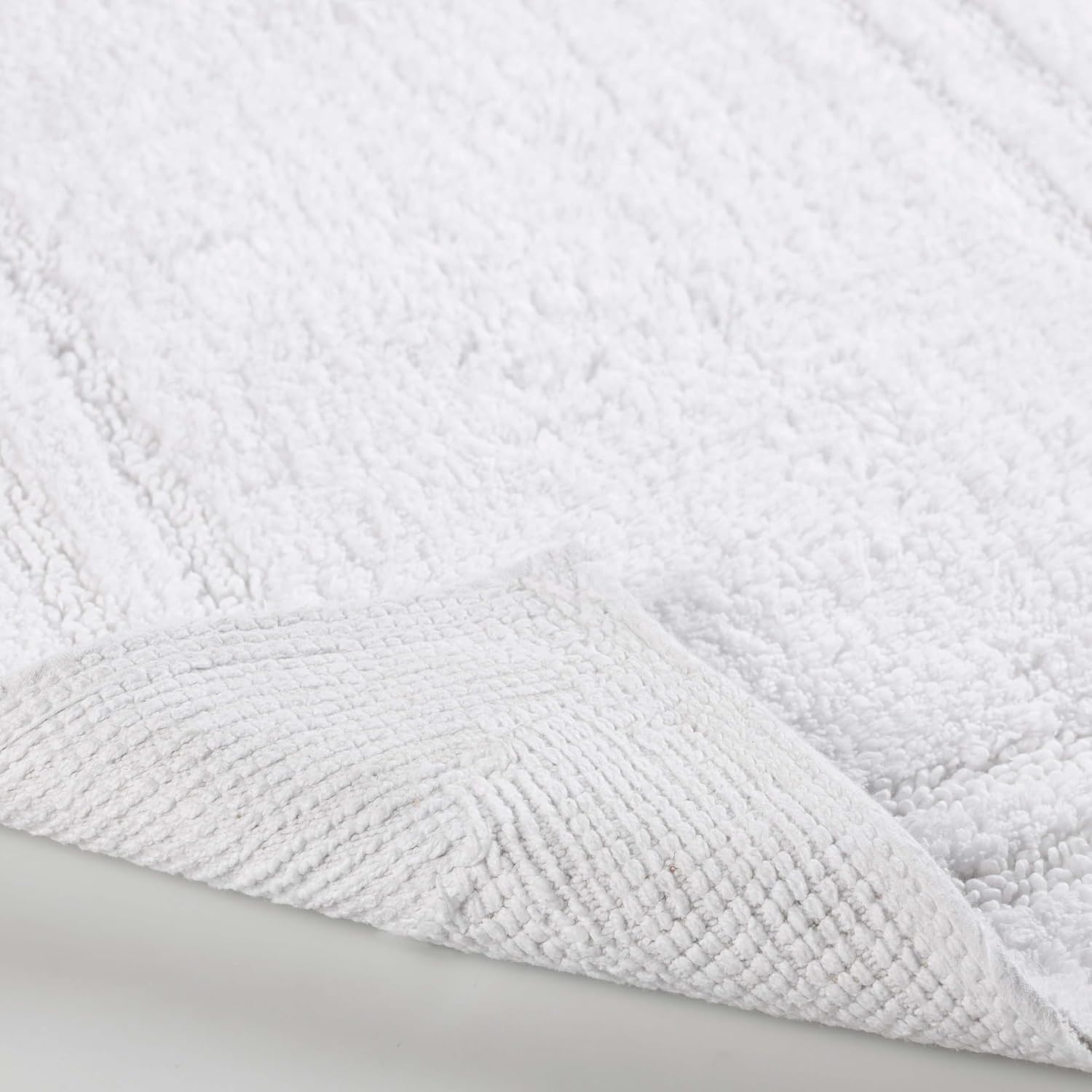 image:imageSuperior Cotton Washable Bath Rug with Runner Bundle Set 3 Piece White Non slip Highly Absorbent Solid Design for Double Vanity Tub or Shower Set Includes 1 Small Rug 1 Large Rug 1 Runner