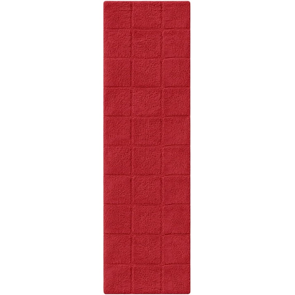 image:imageSuperior Cotton Washable Bath Rug Non Slip Runner 1 Piece Set Burgundy Absorbent Combed Cotton Bath Rug Runner or Rug Set Bathroom Vanity or Kitchen Sink Includes One 2 x 5 Feet Checkered Runner