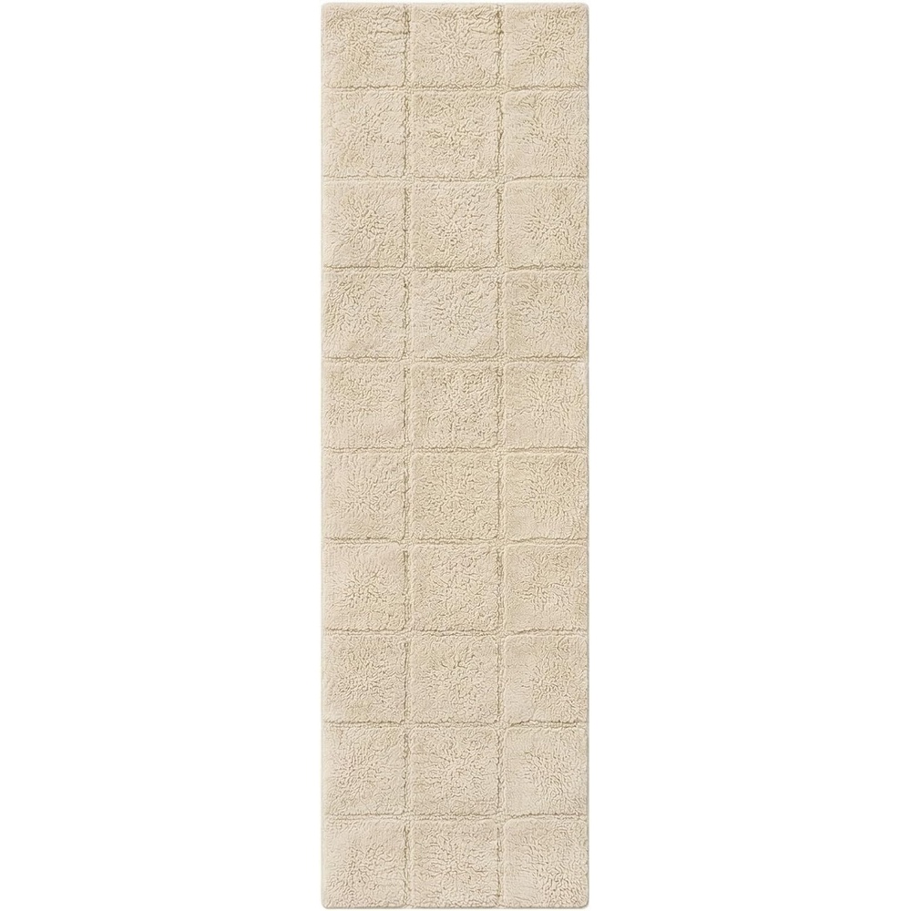 image:imageSuperior Cotton Washable Bath Rug Non Slip Runner 1 Piece Set Ivory  Absorbent Combed Cotton Bath Rug Runner or Rug Set Bathroom Vanity or Kitchen Sink Includes One 2 x 5 Feet Checkered Runner