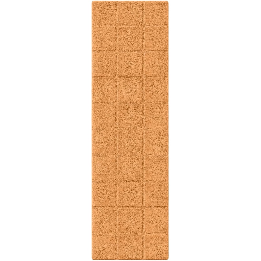 image:imageSuperior Cotton Washable Bath Rug Non Slip Runner 1 Piece Set Rust  Absorbent Combed Cotton Bath Rug Runner or Rug Set Bathroom Vanity or Kitchen Sink Includes One 2 x 5 Feet Checkered Runner