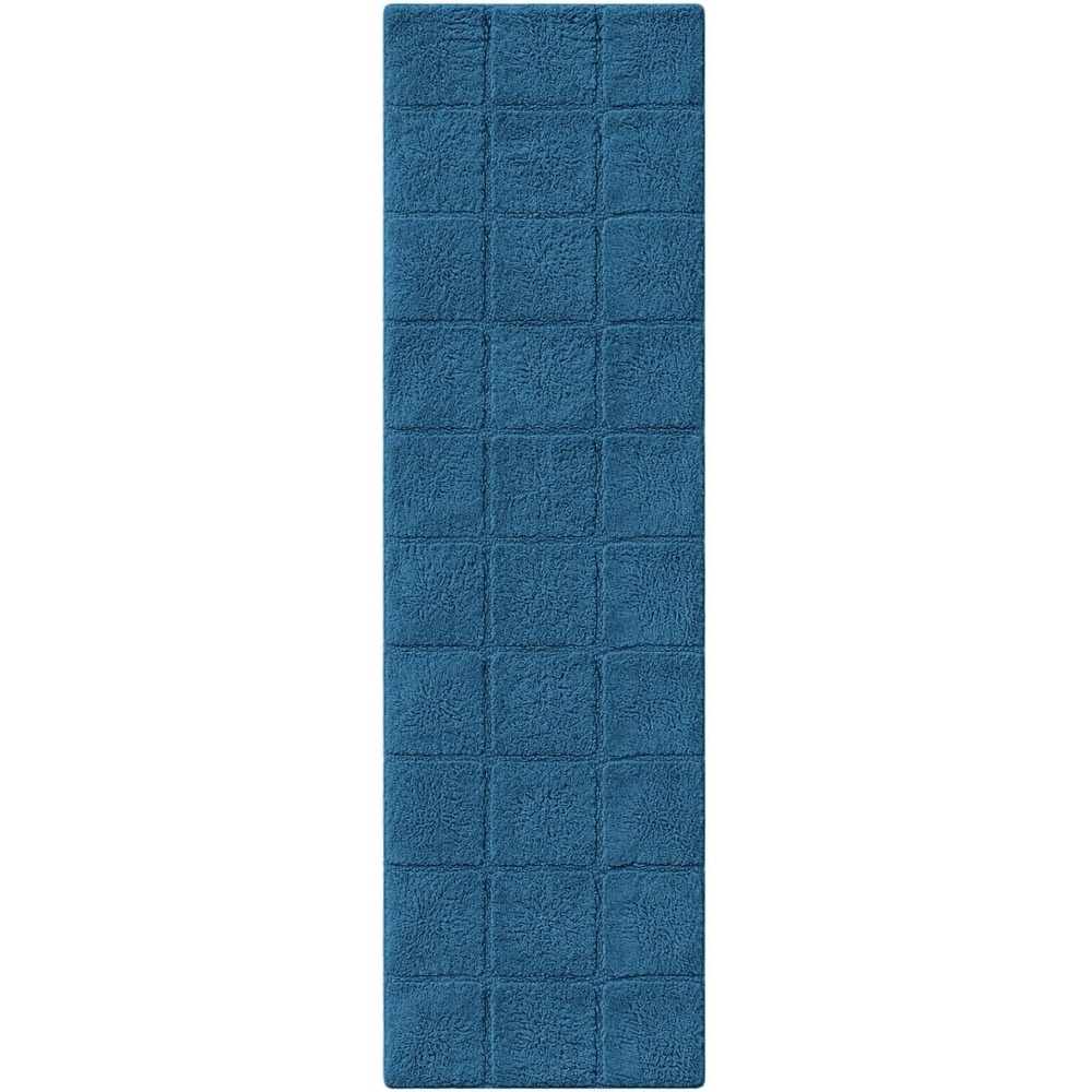 image:imageSuperior Cotton Washable Bath Rug Non Slip Runner 1 Piece Set Sapphire Absorbent Combed Cotton Bath Rug Runner or Rug Set Bathroom Vanity or Kitchen Sink Includes One 2 x 5 Feet Checkered Runner