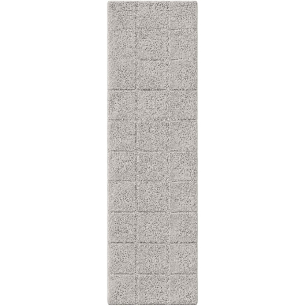 image:imageSuperior Cotton Washable Bath Rug Non Slip Runner 1 Piece Set Silver  Absorbent Combed Cotton Bath Rug Runner or Rug Set Bathroom Vanity or Kitchen Sink Includes One 2 x 5 Feet Checkered Runner
