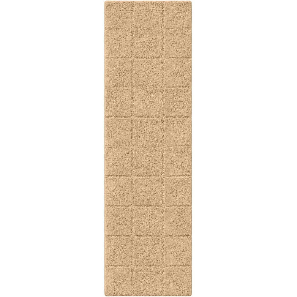 image:imageSuperior Cotton Washable Bath Rug Non Slip Runner 1 Piece Set Taupe  Absorbent Combed Cotton Bath Rug Runner or Rug Set Bathroom Vanity or Kitchen Sink Includes One 2 x 5 Feet Checkered Runner